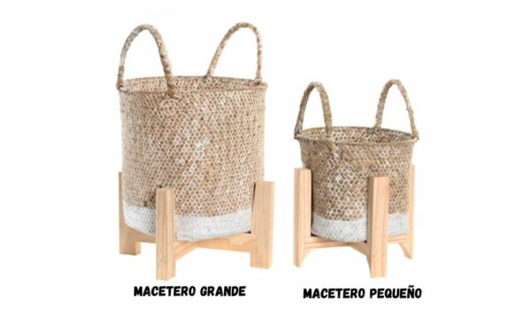 conjunto de maceteros de fibra madera 22x22x20 -18x15 natural