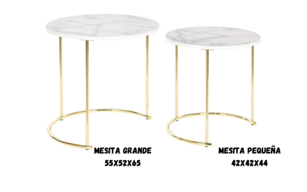 Mesita Auxiliar Set 2 MDF 42x42x44 Simil Mármol Color Blanco