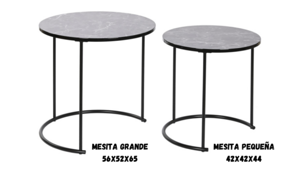 Mesita Auxiliar Set 2 MDF 42x42x44 Simil Mármol Color Negro