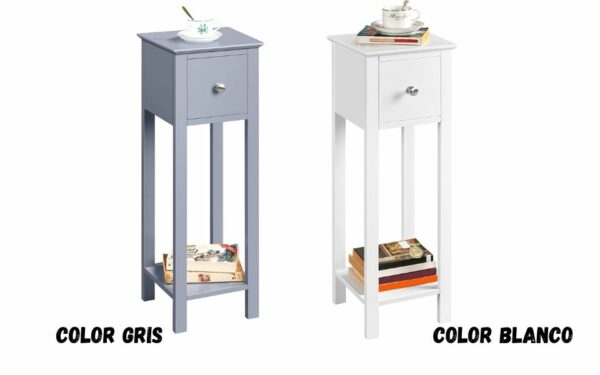 Mesita Auxiliar de Madera Alta con Cajón, 25×25×73,5 cm