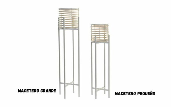 Macetero Set 2 Metal Ratan Natural y Blanco 21x21x77