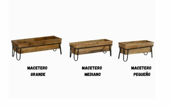 Macetero Set de 3 en Abeto y Metal, 55x21x18,5 cm, Estilo Rústico