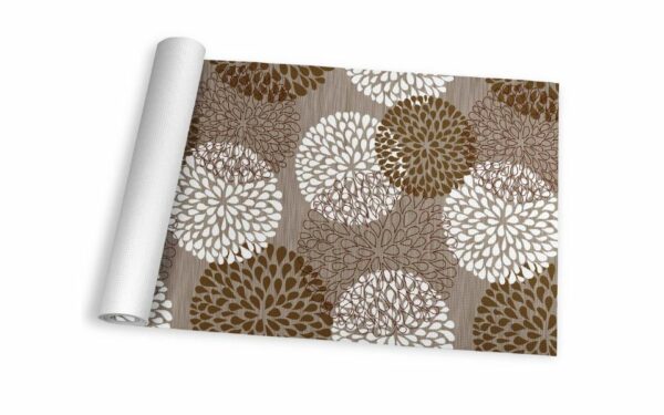 Alfombra vinílica a medida antimanchas para cocina salón etc- Roseton flores marrón