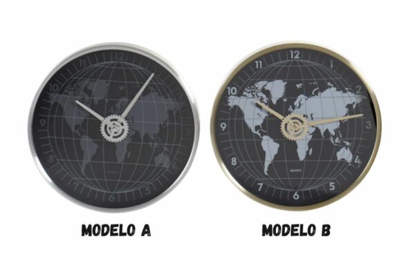 Reloj de Pared Mapamundi en Aluminio – 30x4,3x30 cm