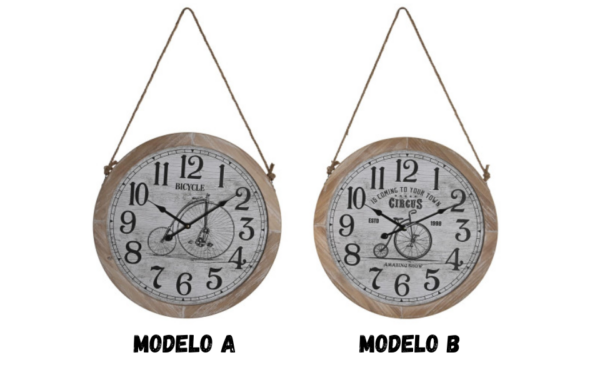Reloj de Pared con Bicicleta en MDF y Cuerda – 50x4,5x50 cm