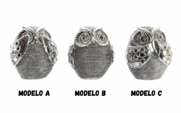 Figura Decorativa Búho en Resina Cromada 12x11x14 cm