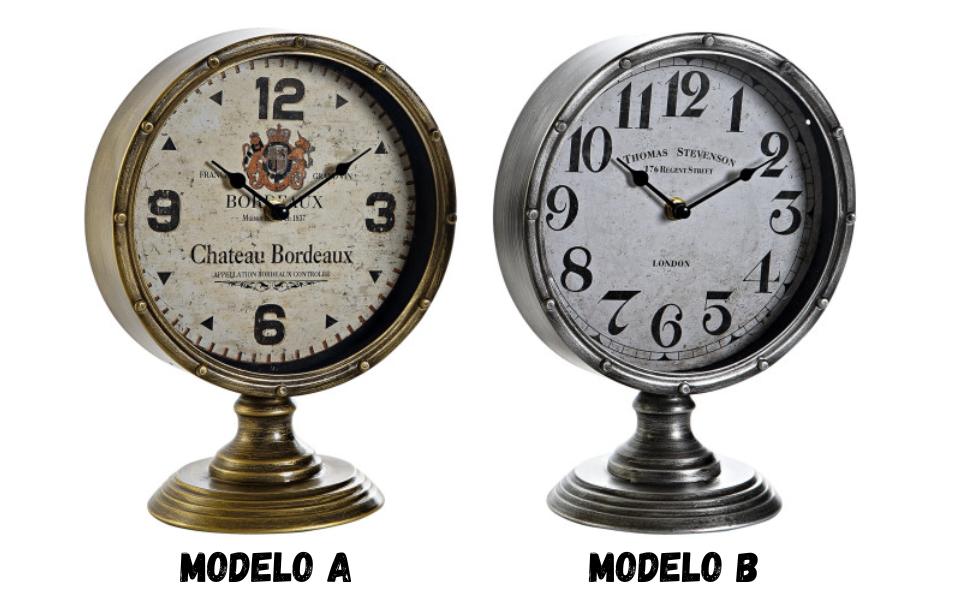 Reloj de sobremesa en metal y cristal – 28 cm