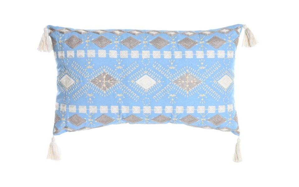 Cojín de algodón efecto desgastado azul – 60x35 cm