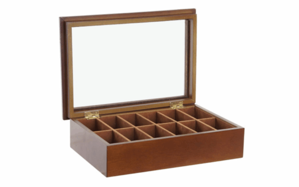 Relojero de MDF y terciopelo marrón – 30x20x9 cm (para 12 relojes)