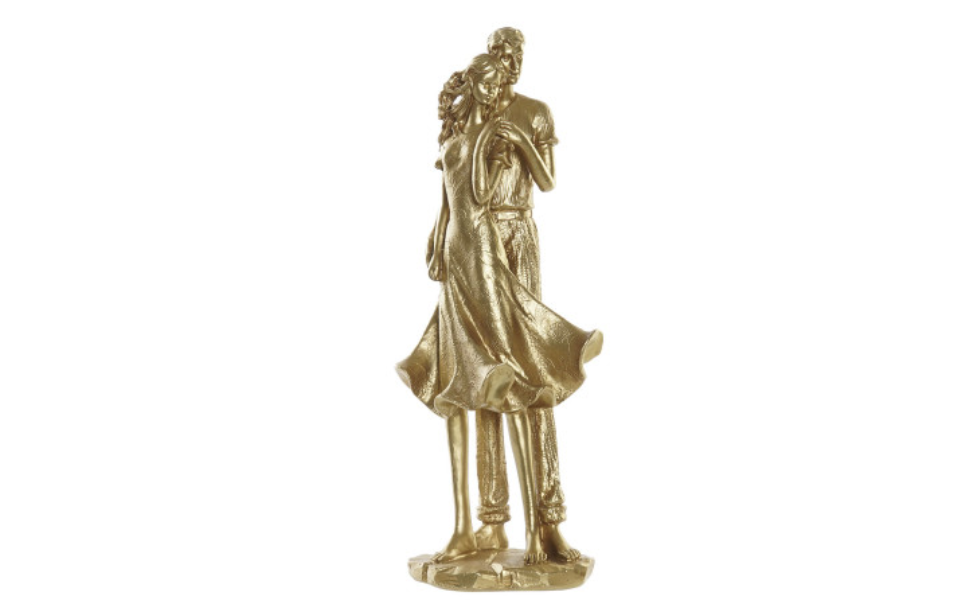 Figura decorativa de pareja en resina dorada