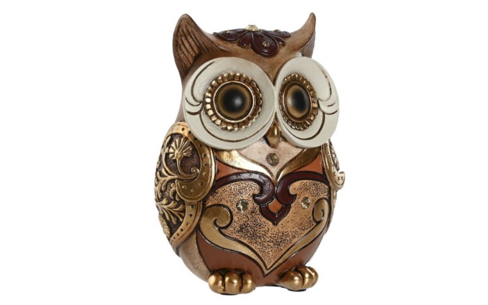 Figura búho en resina dorado naranja – 10x7x14 cm