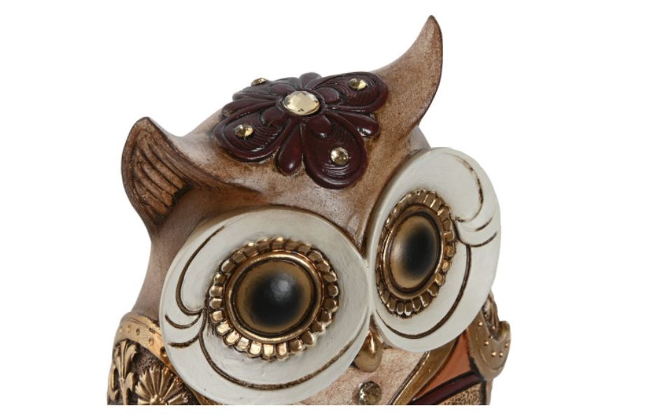 Figura búho en resina dorado naranja – 10x7x14 cm - Imagen 2