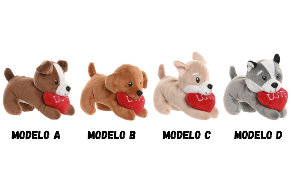 Peluche de perro con corazón 10X10X14