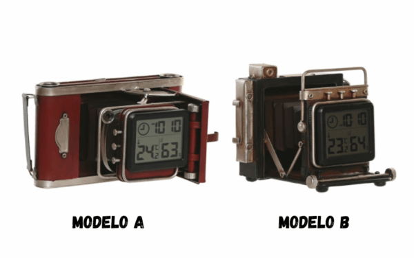 Reloj de sobremesa metálico diseño cámara – 16 cm