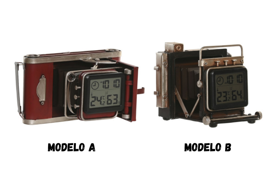 Reloj de sobremesa metálico diseño cámara – 16 cm
