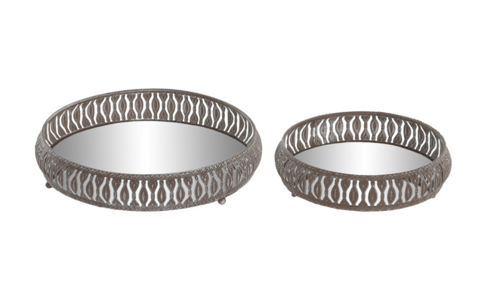 Juego de 2 Bandejas con espejo de metal acabado envejecido 27x27x5,5 cm