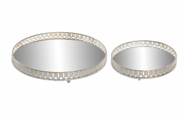 Bandeja set de 2 en metal con espejo acabado envejecido 29,5x29,5x4 cm