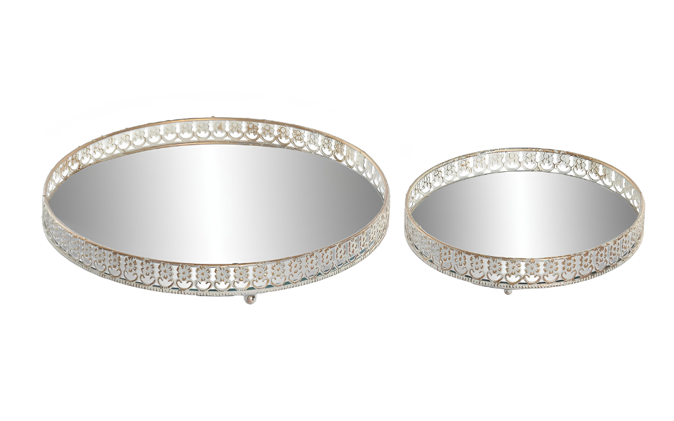 Bandeja set de 2 en metal con espejo acabado envejecido 29,5x29,5x4 cm