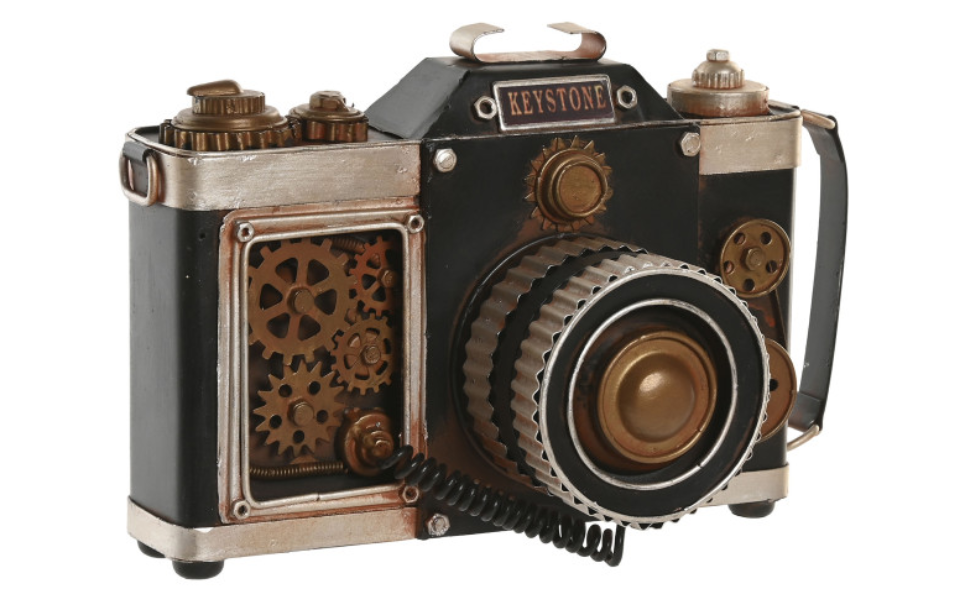 Figura decorativa metálica diseño cámara – Negro