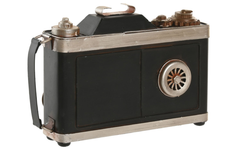 Figura decorativa metálica diseño cámara – Negro - Imagen 3