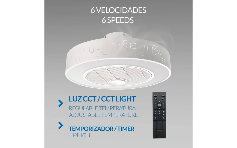 Ventilador de techo LED de CC ultrasilencioso Sticks de 36 W blanco con mando a distancia (modo Verano/ Invierno) - Imagen 4