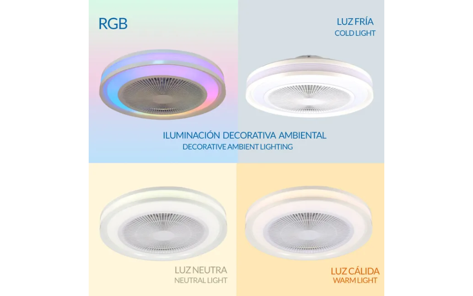 Ventilador de techo LED de 55 W (CCT+RGB, blanco, motor DC ultrasilencioso) con mando a distancia - Imagen 5