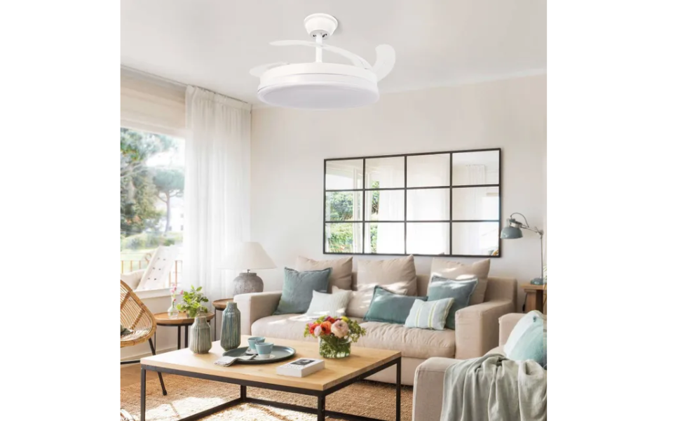 Ventilador de techo LED blanco Olga de 68 W – Motor de CC ultrasilencioso con mando a distancia y aspas retráctiles modos Verano/Invierno - Imagen 3
