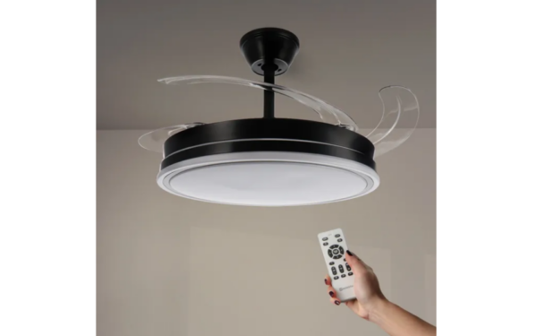 Ventilador de techo LED Olga de 68 W (negro): motor de CC ultrasilencioso, mando a distancia, aspas retráctiles, modos verano/invierno.