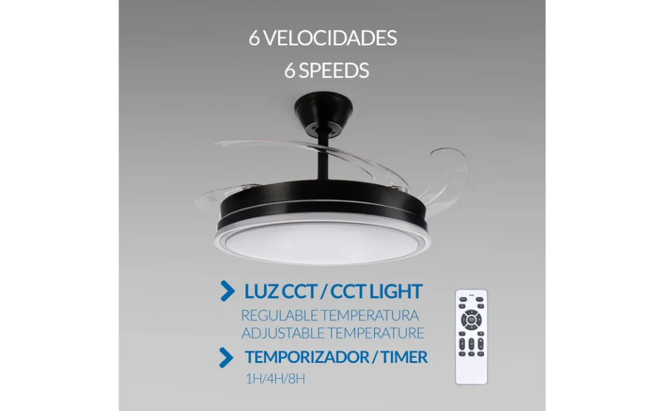 Ventilador de techo LED Olga de 68 W (negro): motor de CC ultrasilencioso, mando a distancia, aspas retráctiles, modos verano/invierno. - Imagen 3