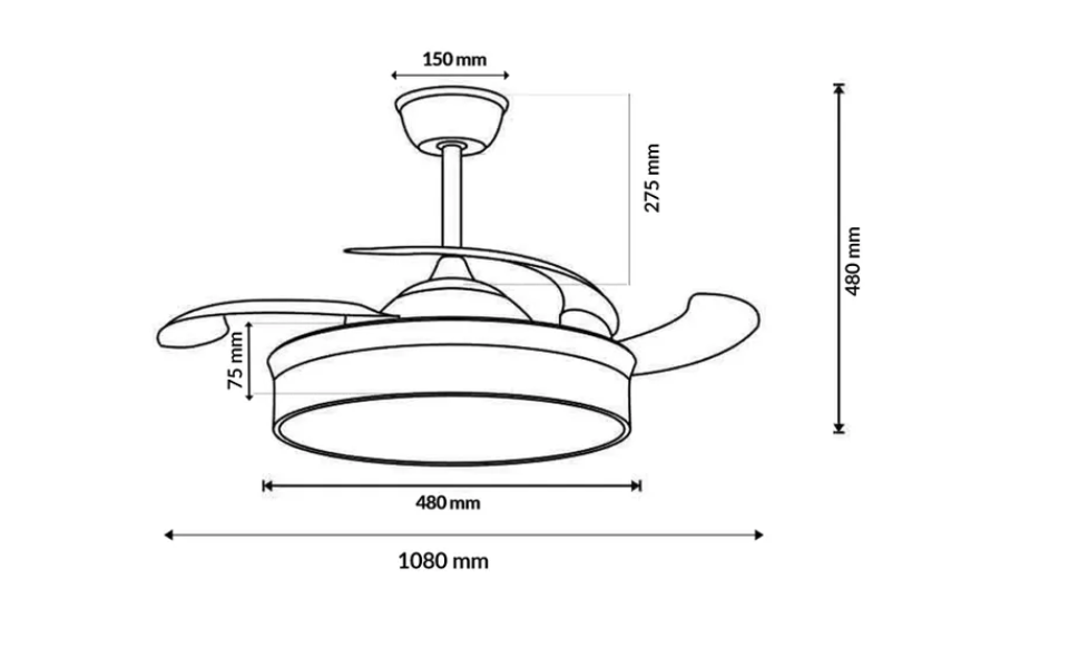 Ventilador de techo LED Olga de 68 W (negro): motor de CC ultrasilencioso, mando a distancia, aspas retráctiles, modos verano/invierno. - Imagen 4