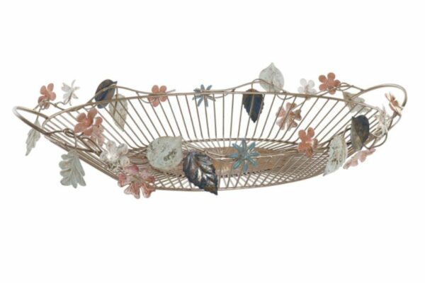 Centro de mesa decorativo de metal con hojas y flores multicolor