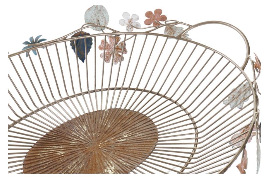 Centro de mesa decorativo de metal con hojas y flores multicolor - Imagen 2