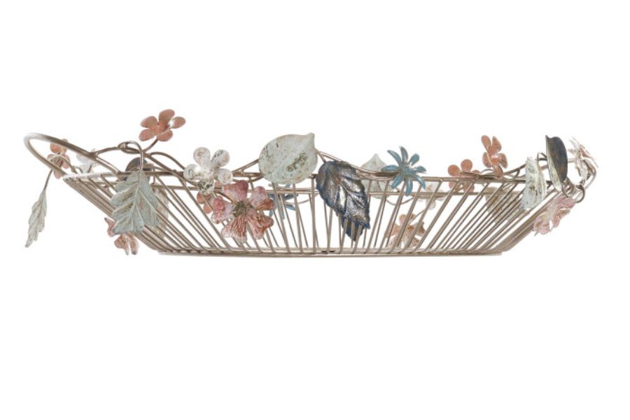 Centro de mesa decorativo de metal con hojas y flores multicolor - Imagen 3