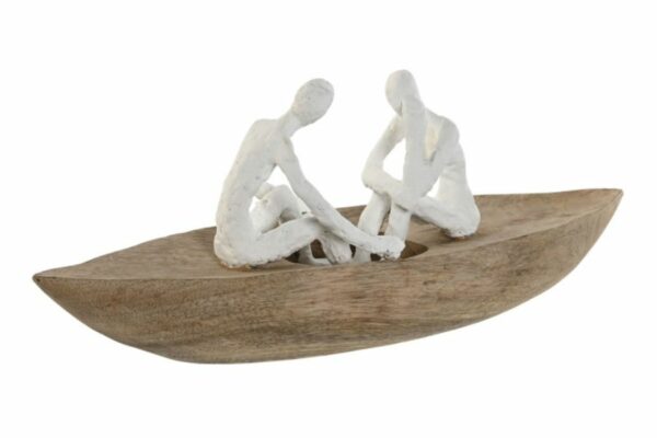 Figura decorativa de barca en madera de mango y resina blanca