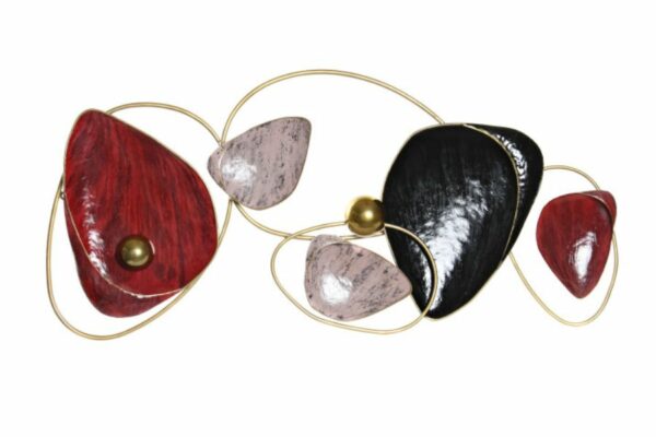 Decoración de pared de metal abstracta en negro, rojo y dorado
