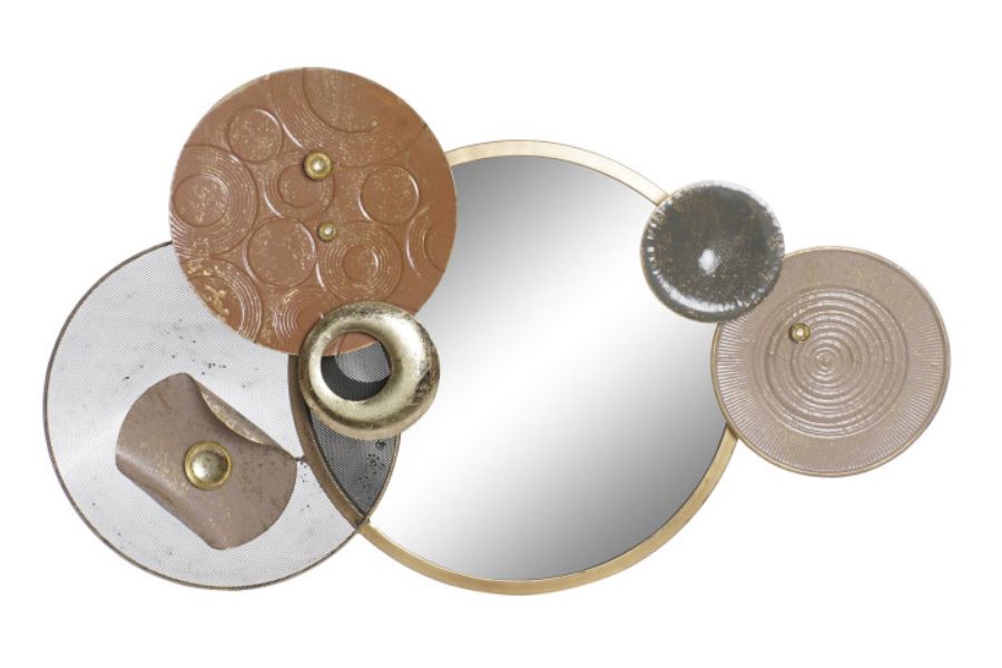 Decoración de pared de metal con espejo y círculos
