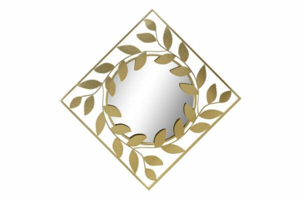 Espejo decorativo de metal dorado con diseño de hojas de laurel