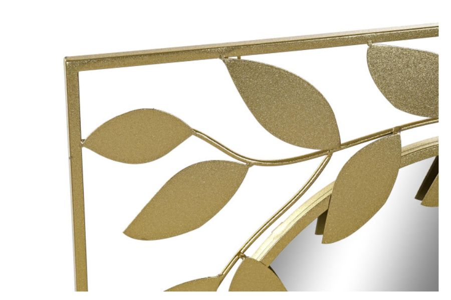 Espejo decorativo de metal dorado con diseño de hojas de laurel - Imagen 2