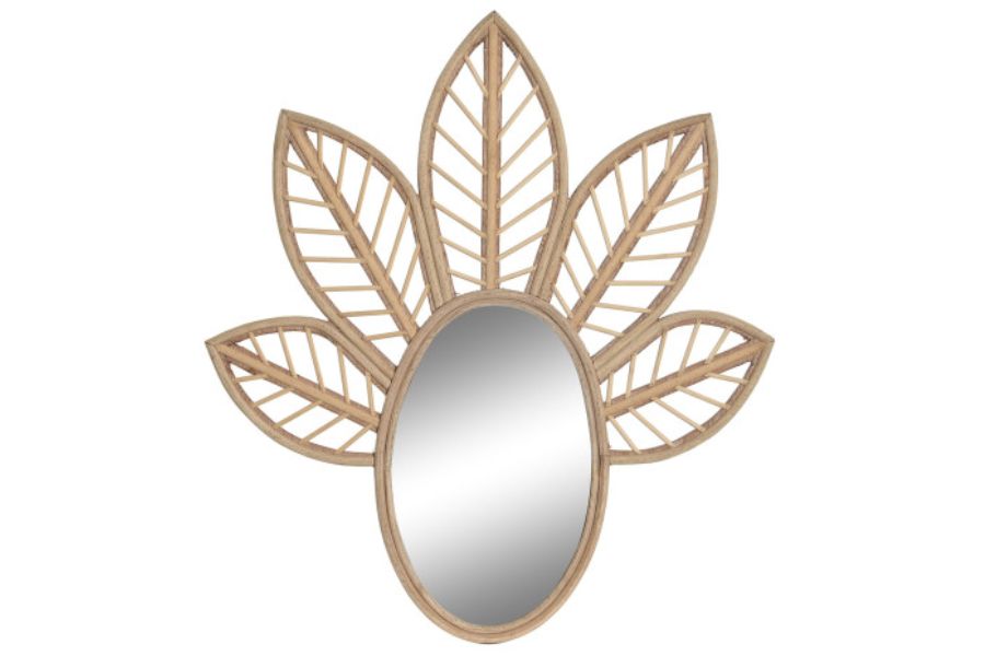 Espejo decorativo de ratán natural con diseño de hojas