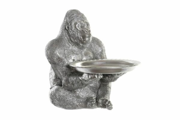 Figura Decorativa de Resina Gorila Plateado