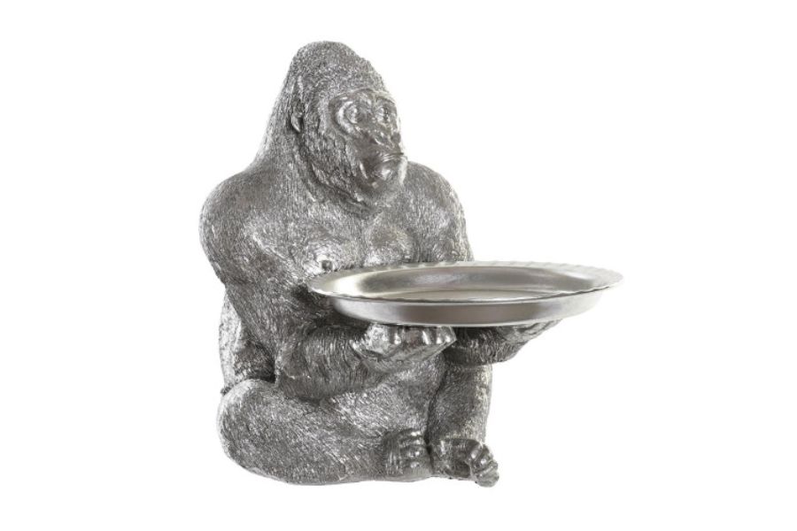 Figura Decorativa de Resina Gorila Plateado