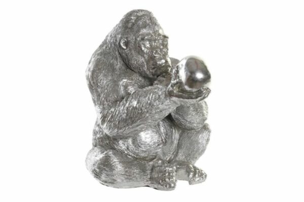 Figura decorativa de gorila de resina plateada