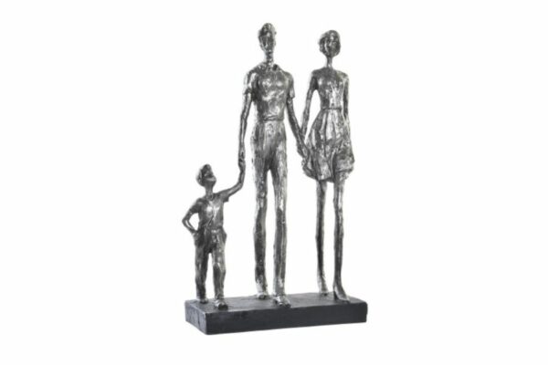 Figura decorativa de resina Familia en color plateado