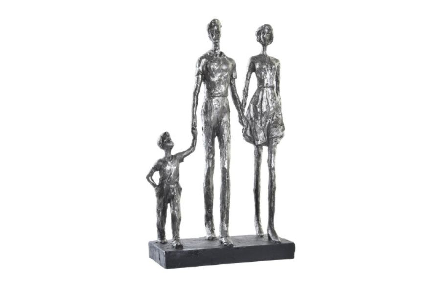 Figura decorativa de resina Familia en color plateado