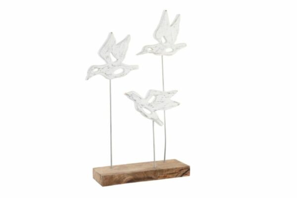 Figura decorativa de pájaros en madera de mango y hierro blanco