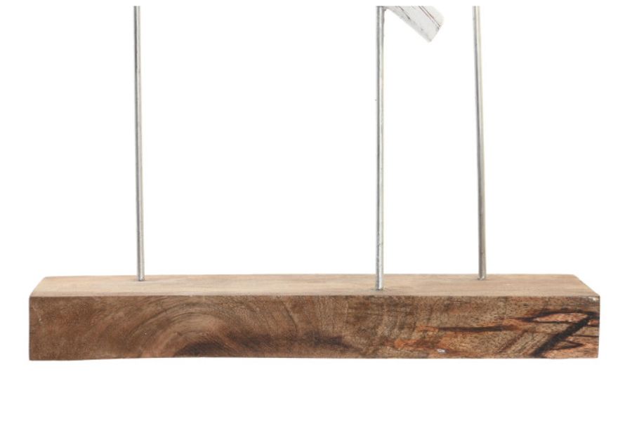Figura decorativa de pájaros en madera de mango y hierro blanco - Imagen 2