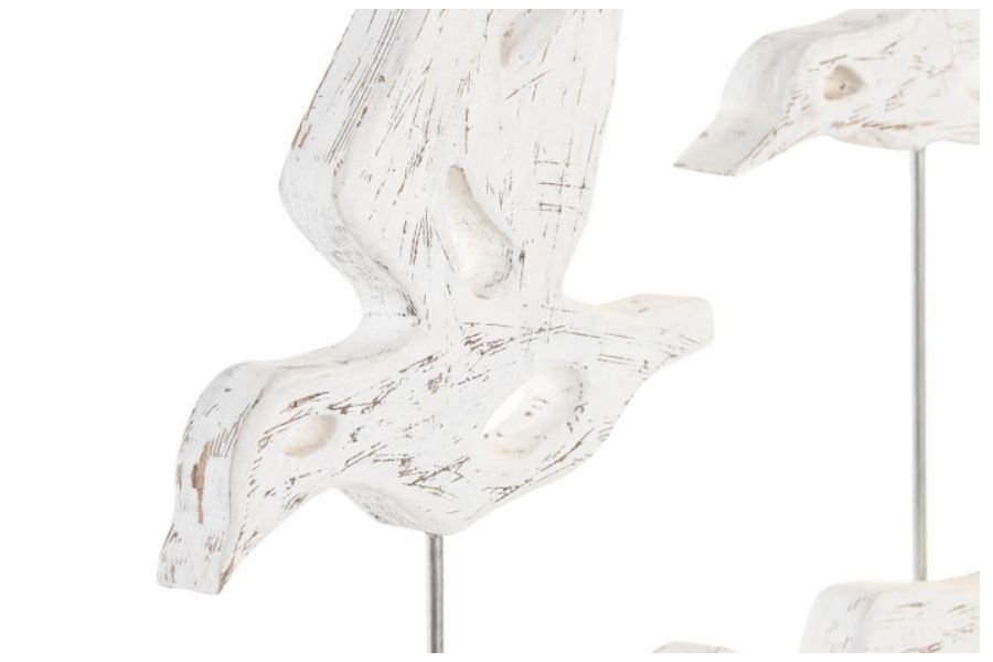 Figura decorativa de pájaros en madera de mango y hierro blanco - Imagen 3