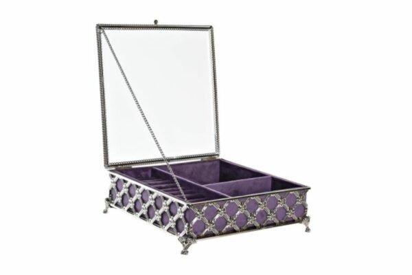 Joyero decorativo de metal y cristal lila