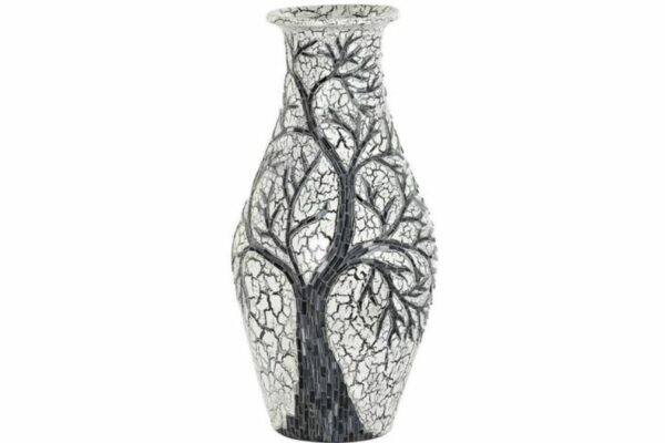 Jarrón decorativo de cristal y terracota con diseño de árbol blanco
