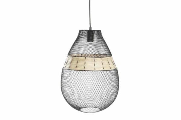 Lámpara de techo de metal y ratán negro